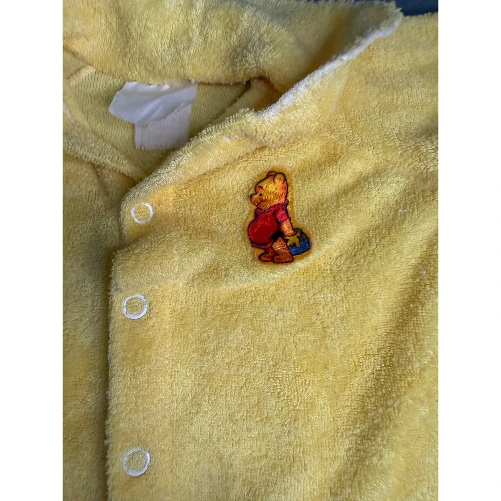 Vintage Disney Winnie‎ the Pooh Yellow Terry Cloth Footed Romper Snap Front 18in